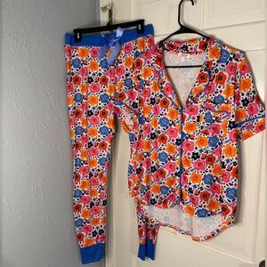 Jordann Jammies Super Soft Floral Pajama Set in Blue, Pink & Orange